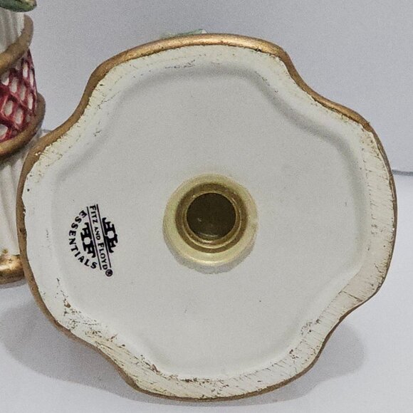 Fitz Floyd Christmas Bells Salt Pepper Shaker Set 3" handpainted vtg Holiday cer - Picture 5 of 7